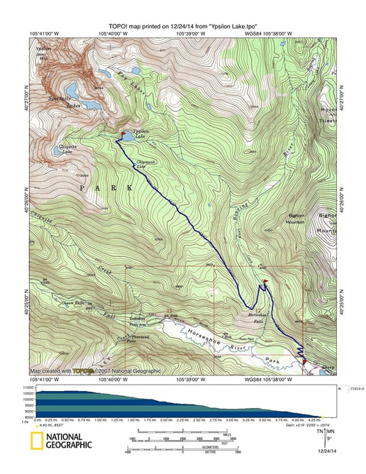 Map, Ypsilon Lake Trail, Rocky Mountain National Park